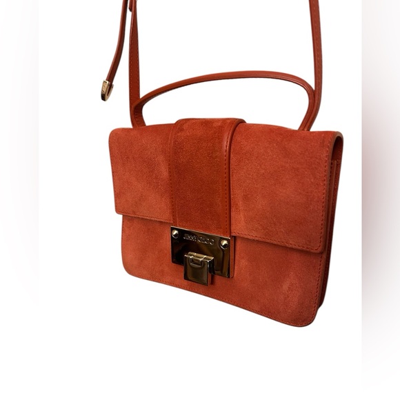 Jimmy Choo Burnt Orange Suede Rebel Crossbody Top Handle Box Bag Quiet Luxury - Picture 3 of 16